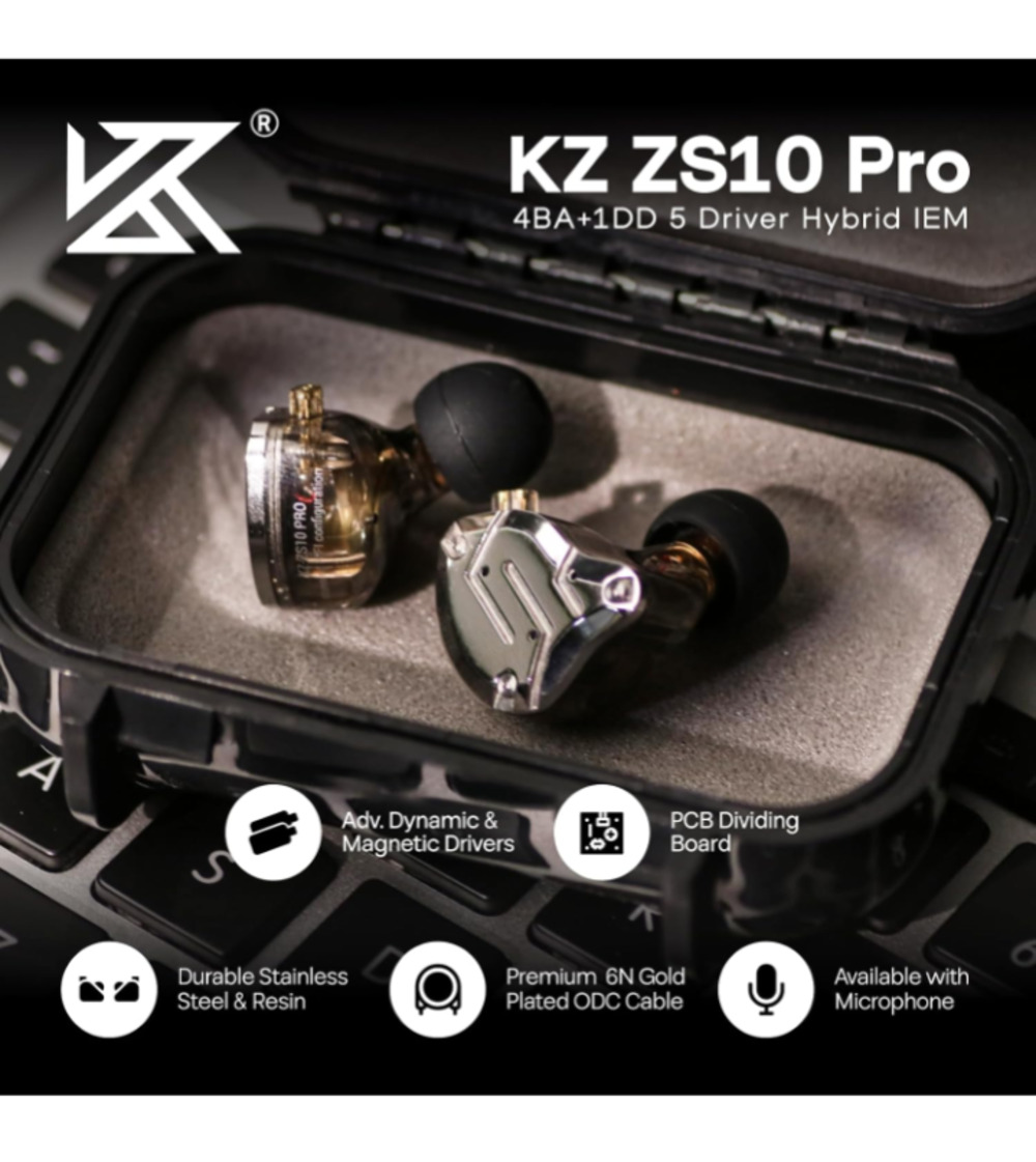 KZ ZS10 Pro 4BA+1DD 5 Driver in Ear Monitor HiFi Wired Earbuds Gaming Earbuds